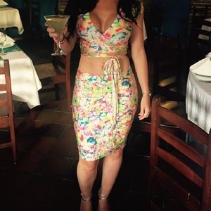 Tropical 2 piece crop top and skirt set